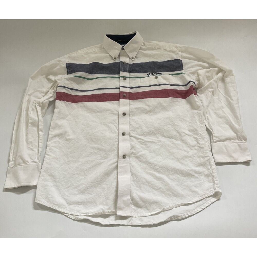 Wrangler Western Shirt Mens Large Cowboy Striped Embroidered Logo
